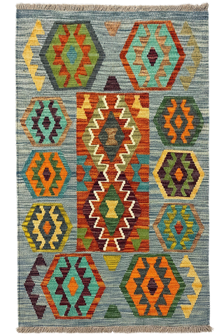 27730 - Kelim Hand-Woven/Flat-Weaved/Afghan Kelim/Carpet Modren/Nomadic Authentic/Size: 3'11" x 2'11"/119cm ×89cm