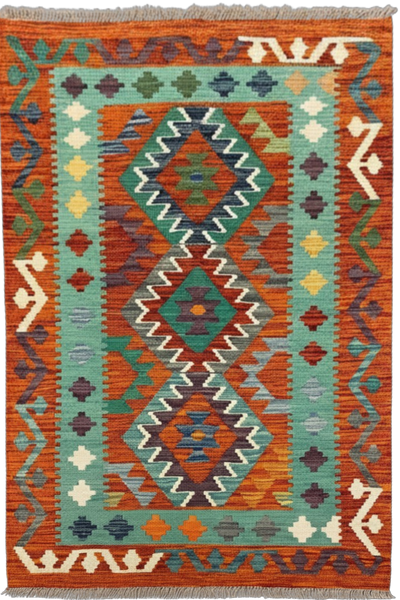 27734 - Kelim Hand-Woven/Flat-Weaved/Afghan Kelim/Carpet Modren/Nomadic Authentic/Size: 4'2" x 2'7"/127cm ×79cm