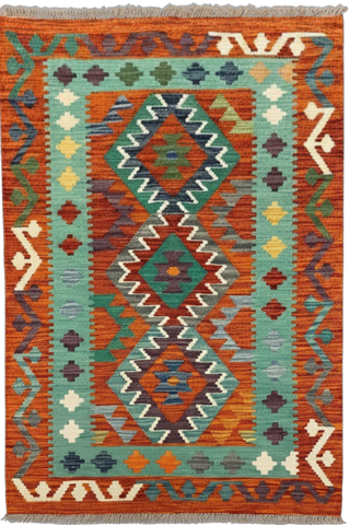 27734 - Kelim Hand-Woven/Flat-Weaved/Afghan Kelim/Carpet Modren/Nomadic Authentic/Size: 4'2" x 2'7"/127cm ×79cm