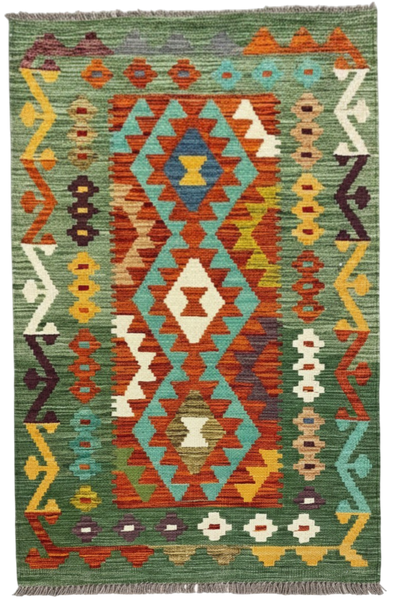 27739 - Kelim Hand-Woven/Flat-Weaved/Afghan Kelim/Carpet Modren/Nomadic Authentic/Size: 4'3" x 2'7"/130cm ×79cm