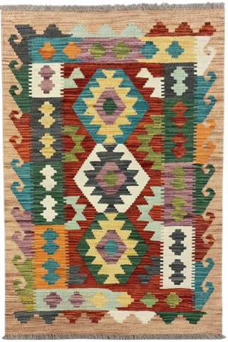 27740 - Kelim Hand-Woven/Flat-Weaved/Afghan Kelim/Carpet Modren/Nomadic Authentic/Size: 4'1" x 2'7"/124cm ×79cm
