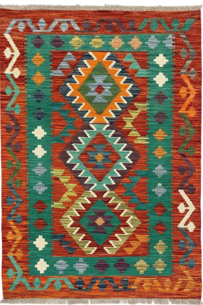 27741 - Kelim Hand-Woven/Flat-Weaved/Afghan Kelim/Carpet Modren/Nomadic Authentic/Size: 4'1" x 2'7"/124cm ×79cm