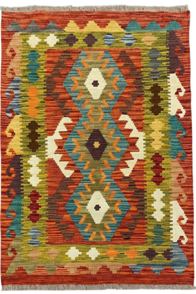 27742 - Kelim Hand-Woven/Flat-Weaved/Afghan Kelim/Carpet Modren/Nomadic Authentic/Size: 4'0" x 2'7"/122cm ×79cm