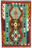 27743 - Kelim Hand-Woven/Flat-Weaved/Afghan Kelim/Carpet Modren/Nomadic Authentic/Size: 4'0" x 2'6"/122cm ×76cm