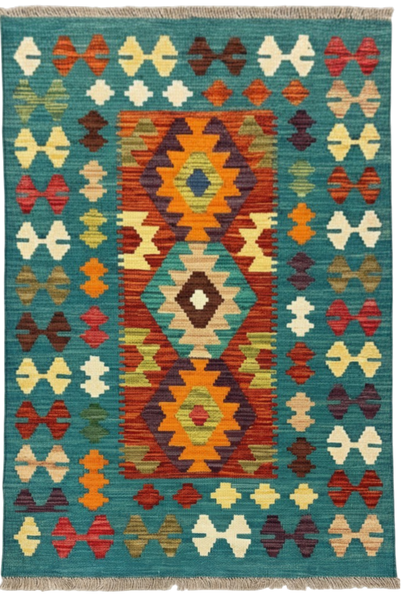 27744 - Kelim Hand-Woven/Flat-Weaved/Afghan Kelim/Carpet Modren/Nomadic Authentic/Size: 4'2" x 2'7"/127cm ×79cm