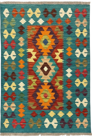 27744 - Kelim Hand-Woven/Flat-Weaved/Afghan Kelim/Carpet Modren/Nomadic Authentic/Size: 4'2" x 2'7"/127cm ×79cm