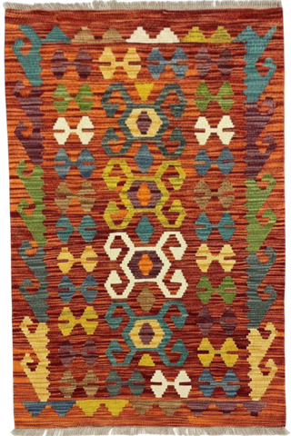 27745 - Kelim Hand-Woven/Flat-Weaved/Afghan Kelim/Carpet Modren/Nomadic Authentic/Size: 4'1" x 2'6"/124cm ×76cm
