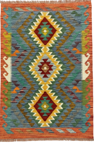 27746 - Kelim Hand-Woven/Flat-Weaved/Afghan Kelim/Carpet Modren/Nomadic Authentic/Size:  4'2" x 2'6"/127cm ×76cm