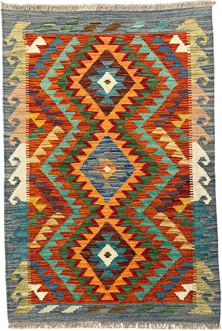 27751 - Kelim Hand-Woven/Flat-Weaved/Afghan Kelim/Carpet Modren/Nomadic Authentic/Size: 4'1" x 2'7"/124cm ×79cm