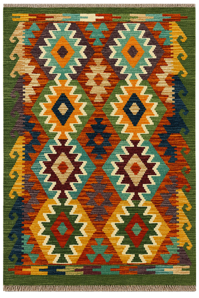 27687 - Kelim Hand-Woven/Flat-Weaved/Afghan Kelim/Carpet Modern/Nomadic Authentic/Size: 4'3" x 2'9"/130 cm × 84cm