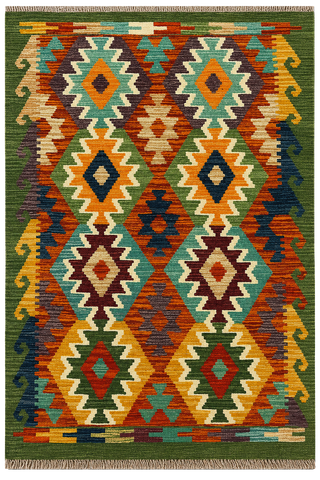 27687 - Kelim Hand-Woven/Flat-Weaved/Afghan Kelim/Carpet Modern/Nomadic Authentic/Size: 4'3" x 2'9"/130 cm × 84cm