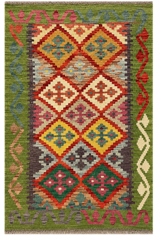 27663 - Kelim Hand-Woven/Flat-Weaved/Afghan Kelim/Carpet Modern/Nomadic Authentic/Size: 4'2" x 2'9"/127cm ×84cm
