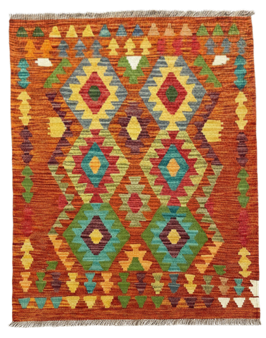 27732- Kelim Hand-Woven/Flat-Weaved/Afghan Kelim/Carpet Modren/Nomadic Authentic/Size: 4'0" x 2'10"/122cm ×86cm
