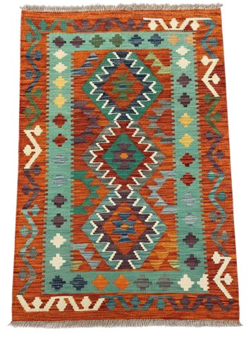 27734 - Kelim Hand-Woven/Flat-Weaved/Afghan Kelim/Carpet Modren/Nomadic Authentic/Size: 4'2" x 2'7"/127cm ×79cm