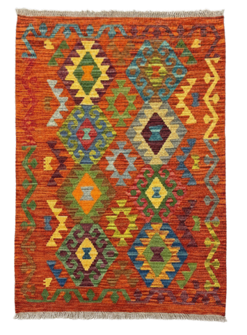 27724 - Kelim Hand-Woven/Flat-Weaved/Afghan Kelim/Carpet Modren/Nomadic Authentic/Size: 4'0" x 2'8"/122cm ×81cm