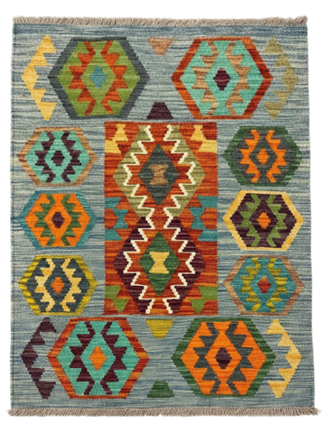 27730 - Kelim Hand-Woven/Flat-Weaved/Afghan Kelim/Carpet Modren/Nomadic Authentic/Size: 3'11" x 2'11"/119cm ×89cm
