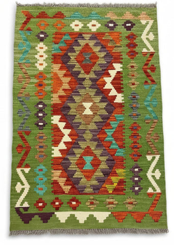 27736 - Kelim Hand-Woven/Flat-Weaved/Afghan Kelim/Carpet Modren/Nomadic Authentic/Size: 4'3" x 2'8"/130cm ×81cm