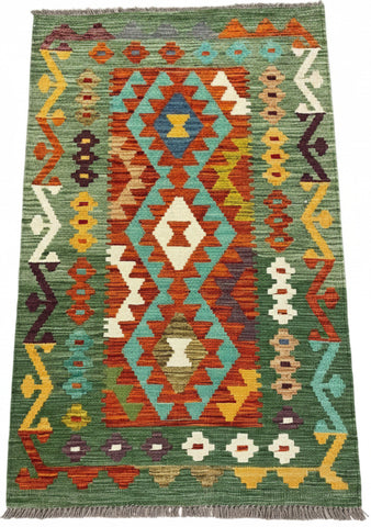 27739 - Kelim Hand-Woven/Flat-Weaved/Afghan Kelim/Carpet Modren/Nomadic Authentic/Size: 4'3" x 2'7"/130cm ×79cm