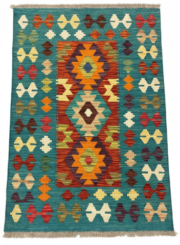 27744 - Kelim Hand-Woven/Flat-Weaved/Afghan Kelim/Carpet Modren/Nomadic Authentic/Size: 4'2" x 2'7"/127cm ×79cm
