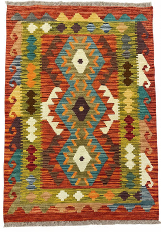 27742 - Kelim Hand-Woven/Flat-Weaved/Afghan Kelim/Carpet Modren/Nomadic Authentic/Size: 4'0" x 2'7"/122cm ×79cm