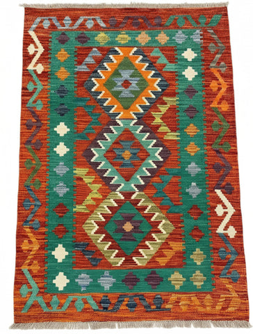 27741 - Kelim Hand-Woven/Flat-Weaved/Afghan Kelim/Carpet Modren/Nomadic Authentic/Size: 4'1" x 2'7"/124cm ×79cm