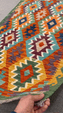 27687 - Kelim Hand-Woven/Flat-Weaved/Afghan Kelim/Carpet Modern/Nomadic Authentic/Size: 4'3" x 2'9"/130 cm × 84cm