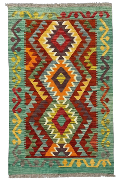 27725 - Kelim Hand-Woven/Flat-Weaved/Afghan Kelim/Carpet Modren/Nomadic Authentic/Size: 4'1" x 2'4"/124cm ×71cm