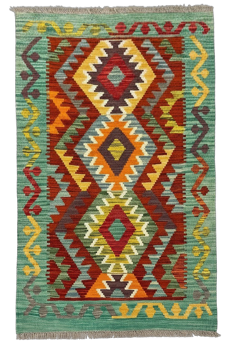 27725 - Kelim Hand-Woven/Flat-Weaved/Afghan Kelim/Carpet Modren/Nomadic Authentic/Size: 4'1" x 2'4"/124cm ×71cm