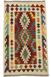 27711 - Kelim Hand-Woven/Flat-Weaved/Afghan Kelim/Carpet Modren/Nomadic Authentic/Size: 4'2" x 2'8"/127cm x 81cm