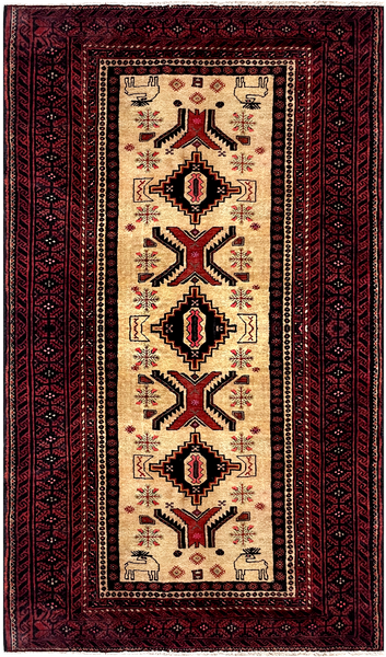 24356-Balutch Hand-Knotted/Handmade Persian Rug/Carpet Tribal/Nomadic Authentic/ Size: 6'5" x 3'9" / 196cm x 114cm