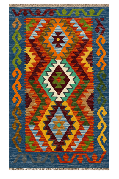 27700 - Kelim Hand-Woven/Flat-Weaved/Afghan Kelim/Carpet Modern/Nomadic Authentic/Size: 4'1" x 2'7"/124 cm × 79 cm