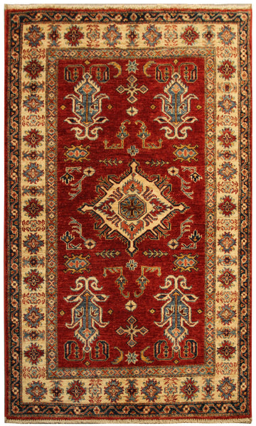 22446 -Royal Kazak Hand-Knotted/Handmade Afghan Tribal/Nomadic Authentic/Size: 4'9" x 3'4"