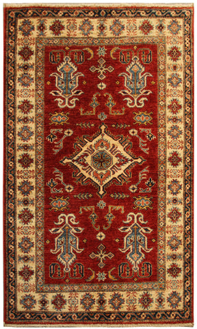 22446 -Royal Kazak Hand-Knotted/Handmade Afghan Tribal/Nomadic Authentic/Size: 4'9" x 3'4"