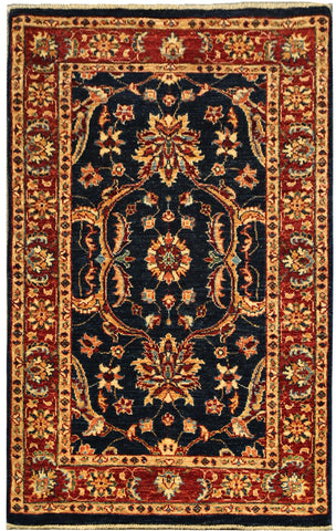 22293 - Chobi Ziegler Hand-Knotted/Handmade Afghan Rug/Carpet Modern Authentic/Size: 4'3" x 2'9"