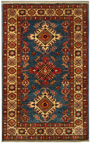 22452 -Royal Kazak Hand-Knotted/Handmade Afghan Tribal/Nomadic Authentic/Size: 4'10" x 3'3"