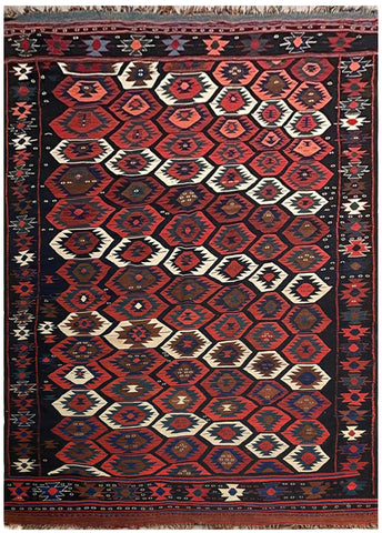 25410- Kelim Antique/Circa-1940/Hand-Woven/Flat Weaved/Handmade Persian /Carpet Tribal/Nomadic Authentic/Size: 9'10" x 5'4"