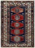 25409-Antique Kazak/Circa-1940/ Hand-Knotted/Handmade Afghan Rug/Carpet Tribal/Nomadic Authentic/ Size: 4'8" x 3'2"