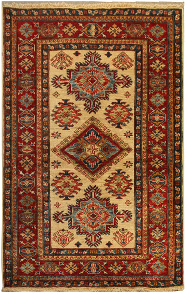 22448 -Royal Kazak Hand-Knotted/Handmade Afghan Tribal/Nomadic Authentic/Size: 4'11" x 3'3"