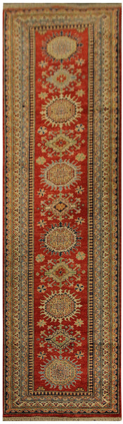 22383 -  Royal Kazak Hand-Knotted/Handmade Afghan Tribal/Nomadic Authentic/Size: 9'6" x 2'9"