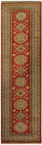 22383 -  Royal Kazak Hand-Knotted/Handmade Afghan Tribal/Nomadic Authentic/Size: 9'6" x 2'9"