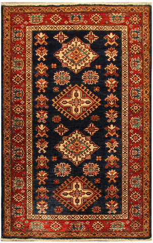 22451 -Royal Kazak Hand-Knotted/Handmade Afghan Tribal/Nomadic Authentic/Size: 4'11" x 3'4"