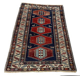 25409-Antique Kazak/Circa-1940/ Hand-Knotted/Handmade Russian Rug/Carpet Tribal/Nomadic Authentic/ Size: 4'8" x 3'2"