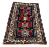 25409-Antique Kazak/Circa-1940/ Hand-Knotted/Handmade Afghan Rug/Carpet Tribal/Nomadic Authentic/ Size: 4'8" x 3'2"