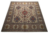 21563-Kazak Hand-Knotted/Handmade Afghan Rug/Carpet Tribal/Nomadic Authentic/ Size: 6'5" x 6'7"
