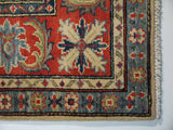 21674-Kazak Hand-Knotted/Handmade Afghan Rug/Carpet Tribal/Nomadic Authentic/ Size: 8'0" x 5'6"