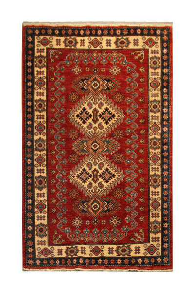 22464 -Royal Kazak Hand-Knotted/Handmade Afghan Tribal/Nomadic Authentic/Size: 4'7" x 3'4"