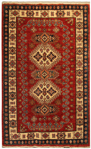 22464 -Royal Kazak Hand-Knotted/Handmade Afghan Tribal/Nomadic Authentic/Size: 4'7" x 3'4"