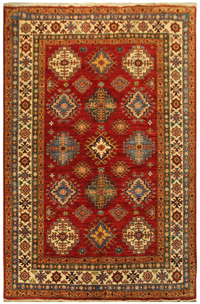 22459 -Royal Kazak Hand-Knotted/Handmade Afghan Tribal/Nomadic Authentic/Size: 6'5" x 5'3"
