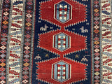 25409-Antique Kazak/Circa-1940/ Hand-Knotted/Handmade Russian Rug/Carpet Tribal/Nomadic Authentic/ Size: 4'8" x 3'2"