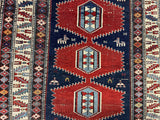 25409-Antique Kazak/Circa-1940/ Hand-Knotted/Handmade Afghan Rug/Carpet Tribal/Nomadic Authentic/ Size: 4'8" x 3'2"